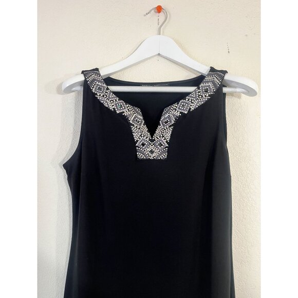 White House Black Market Womens Sleeveless Pleated Hem Mini Dress Medium Beaded - Picture 3 of 13